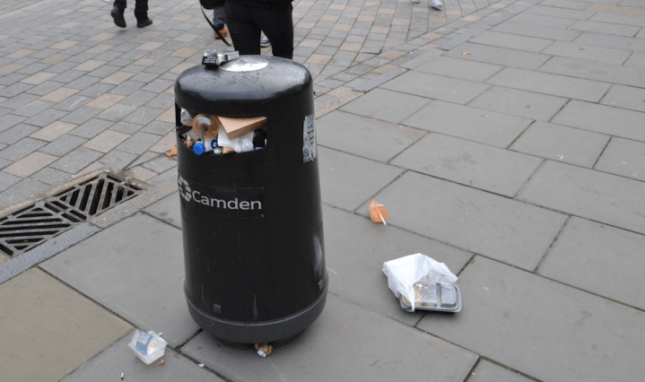 Overflowing bin, Byng Place, Bloomsbury, Camden