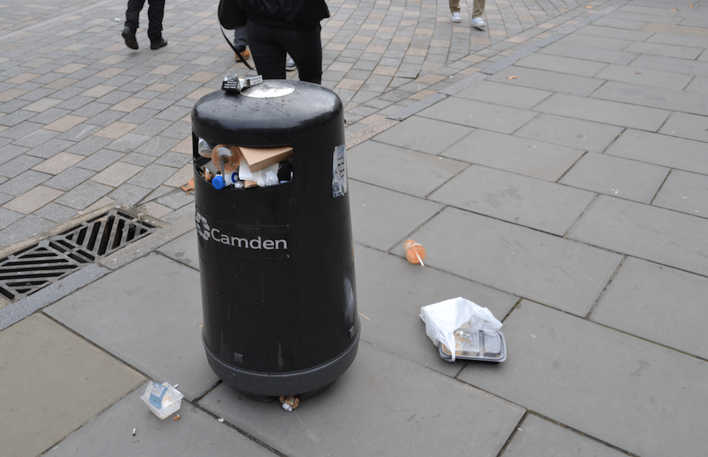 Overflowing bin, Byng Place, Bloomsbury, Camden