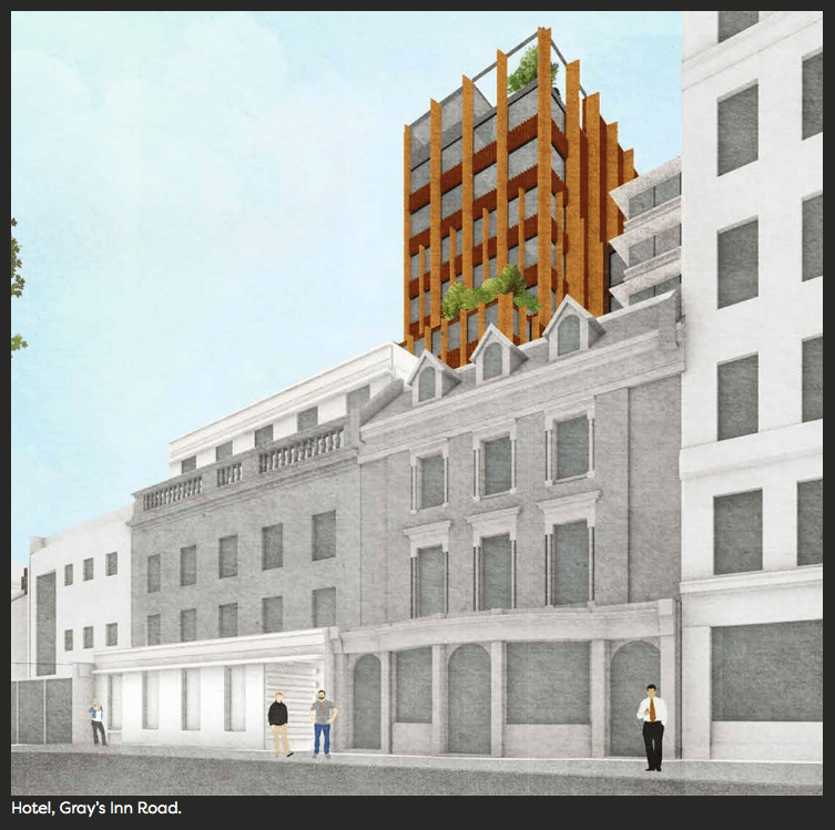 Artistic impression of the proposed hotel, Royal National Throat, Nose, and Ear hospital redevelopment.