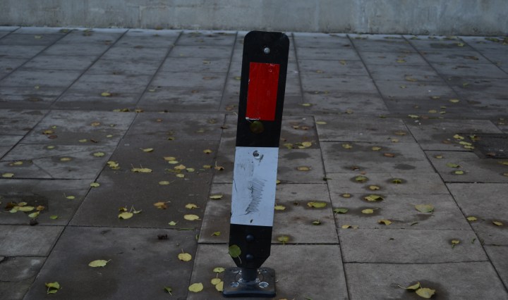 An abandoned broken piece of highways equipment, by the Brunswick Centre in Bloomsbury