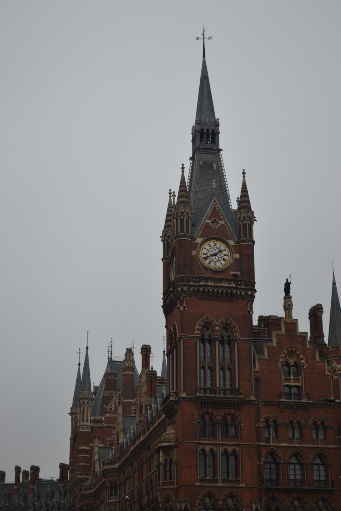 St Pancras Railway Station London on a grey, misty day, from Euston Road, King's Cross