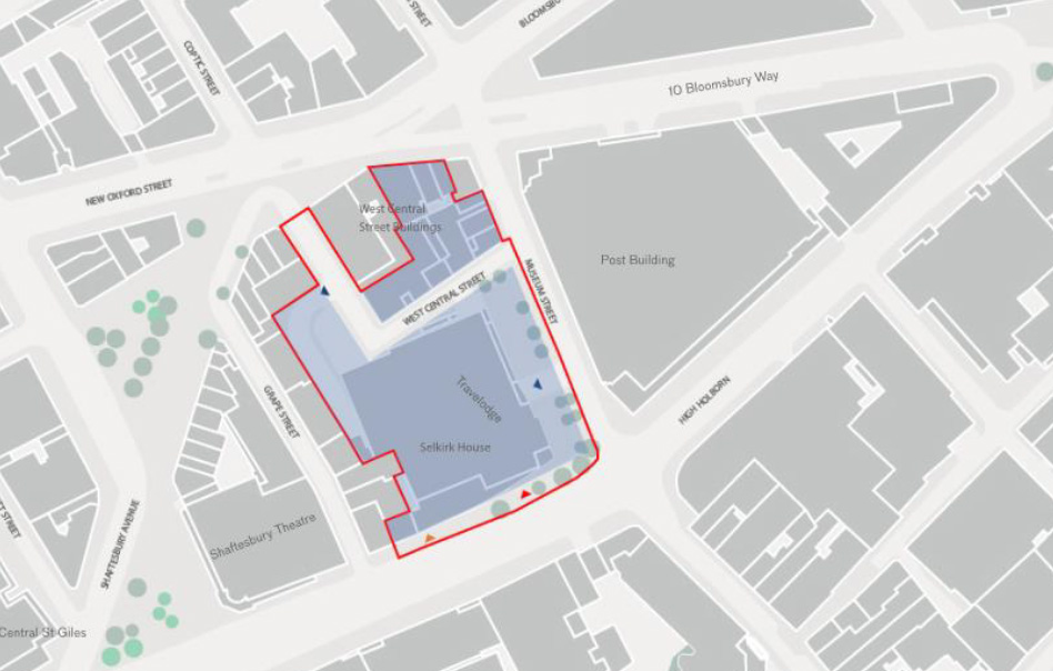 Selkirk House / Travelodge development site map